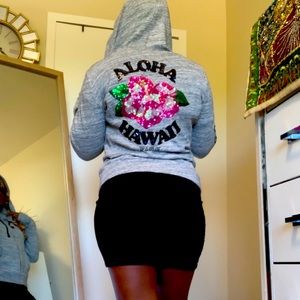 Pink Aloha gray hoodie